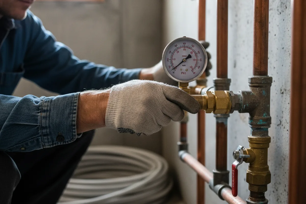 Pressure testing a repaired line during Water Line Repair in Dickinson
